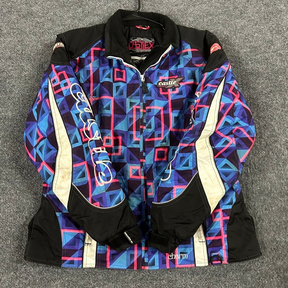 Castle X Jacket Womens XL Blue Pink Geometric Insulated Snowmobile Winter Coat